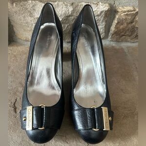 Vintage Calvin Klein Black Leather Heels with Gold Accents